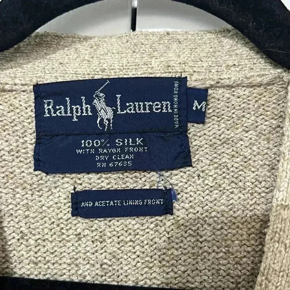 Vintage 90’s Ralph Lauren 100% Silk Button Front Cardigan Sweater Sz M Preppy - Picture 3 of 5